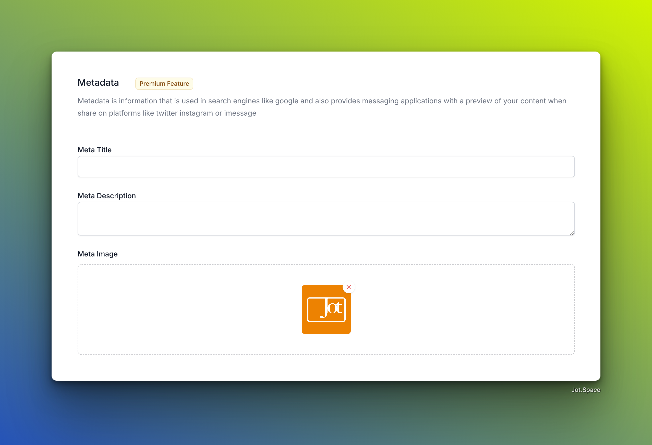 Metadata Settings Panel